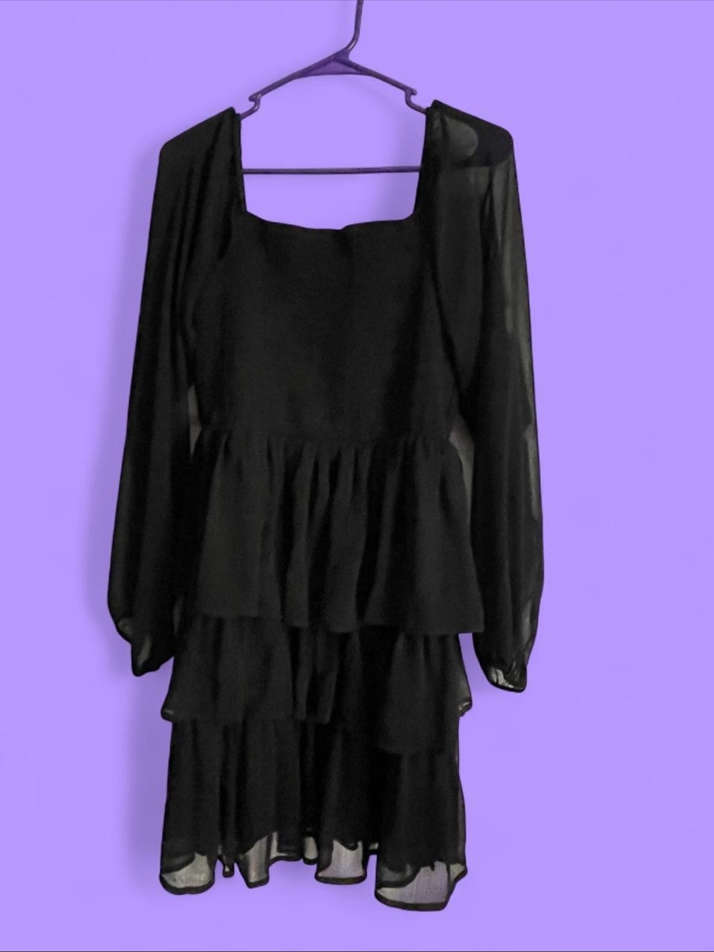 Madden NYC Black Tiered Chiffon Long-Sleeve Dress